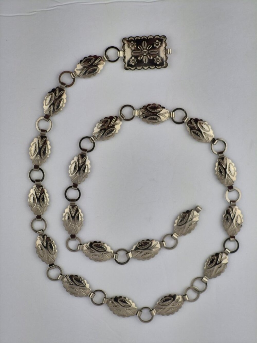 Silver Tone Concho Link Boho Belt Oval Medallions Rectangular Buckle Lightweight